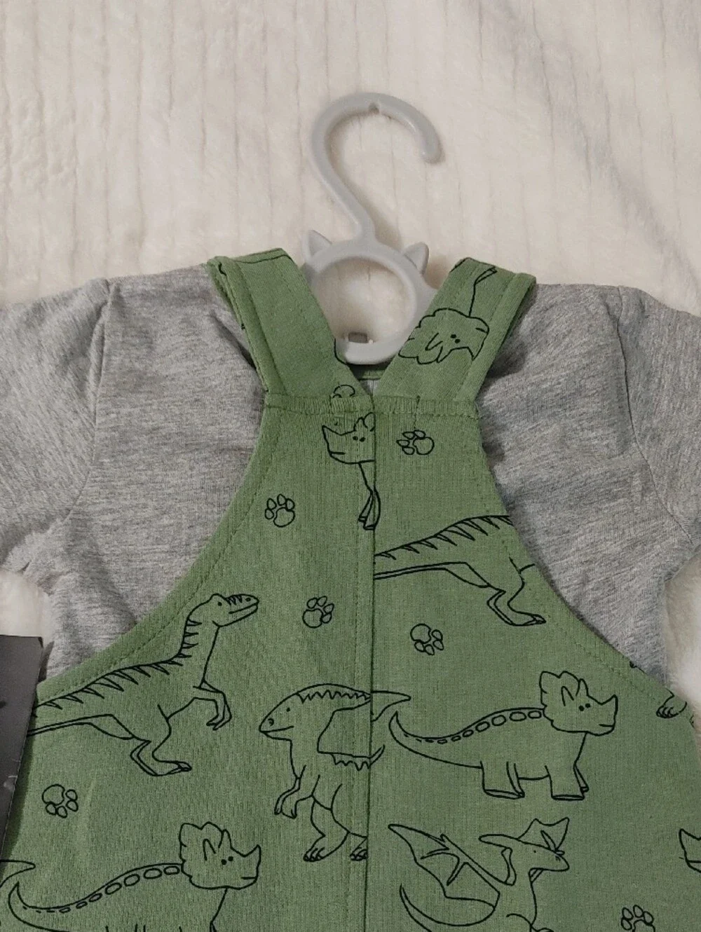 2 PC Picapino Green Dino Short Overalls with Gray Tee